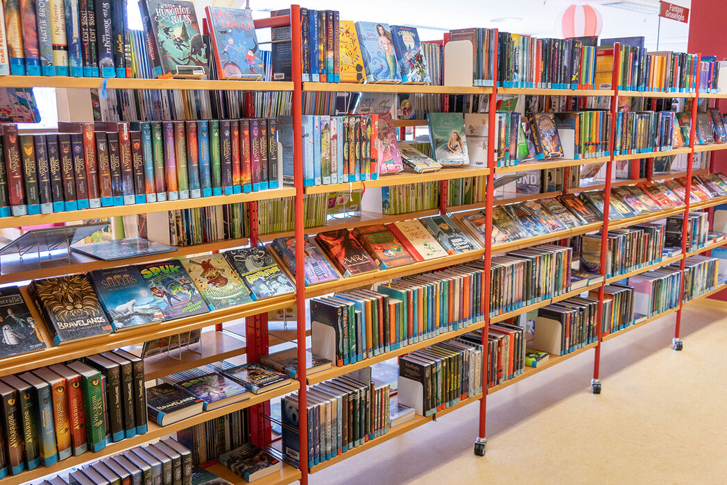 Bücherregal mit Kinder- und Jugendbüchern der Stadtbibliothek Magdeburg